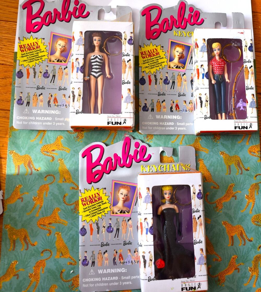 lot of 3 1995 BARBIE KEYCHAIN Original Barbi MOC C-4.5 Basic Fun 704/701/700-0